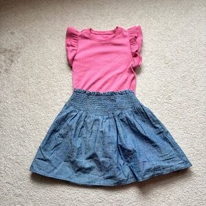 Crewcuts Girls Outfit Set Pink Ruffle Top & Chambray Skirt Size 10 J.Crew Kids